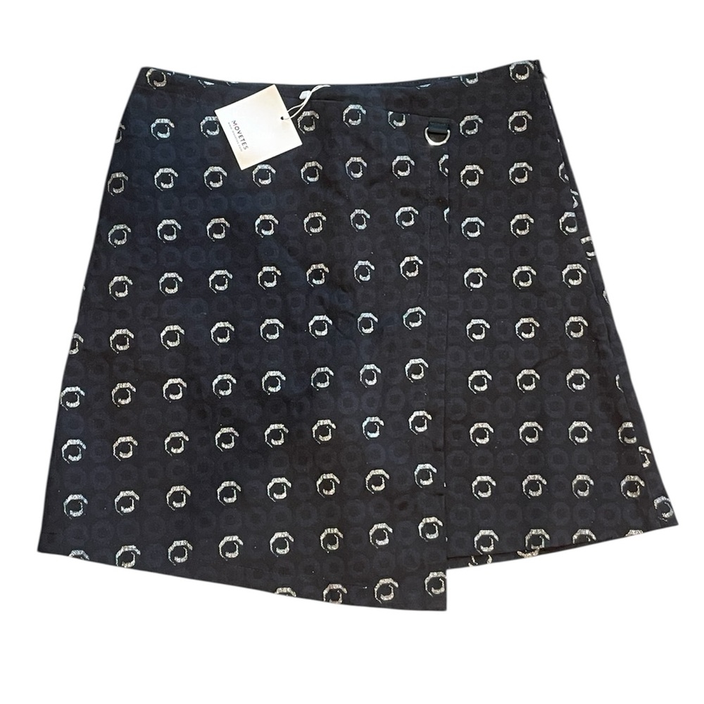 Movetes Navy Black Silver Asymmetrical skort Skirt geometric pattern 10